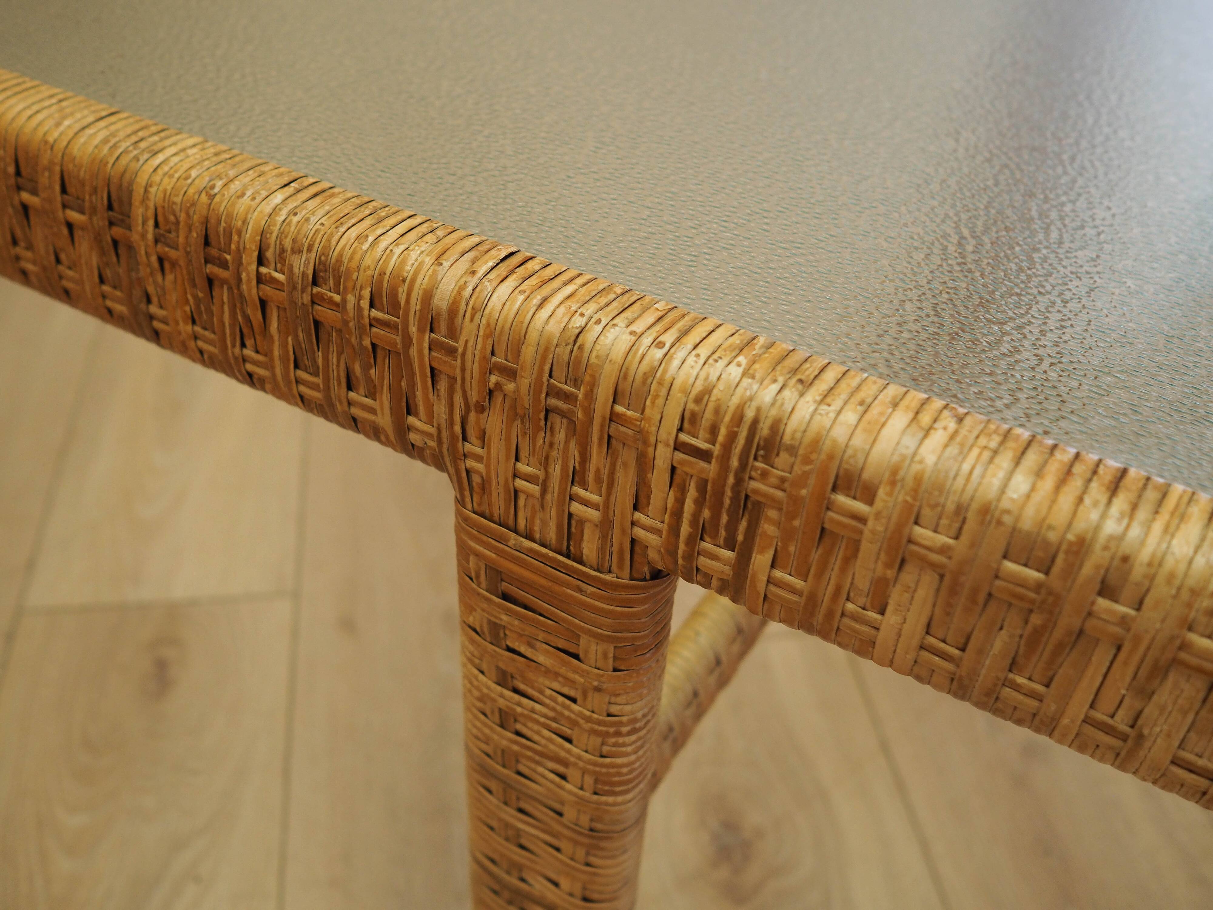 Glass and wicker side table, Danish design, 1970s, made in Denmark