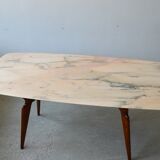 Italian dining table with sculptural beech base and pink marble, 1950s