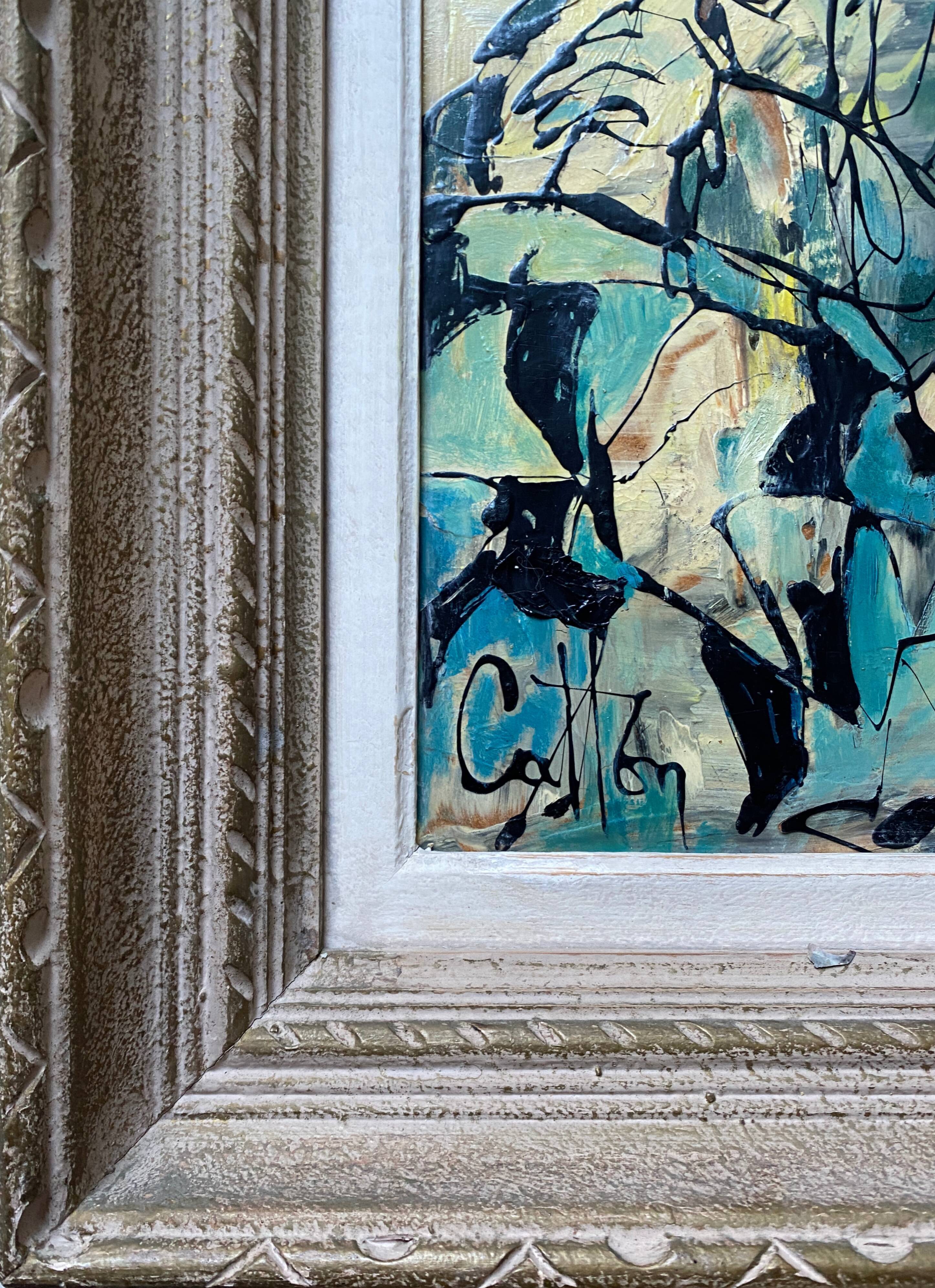 Painting Pierre Catton (1903) "Auguste à l'oiseau" HSP cf. B. Buffet + frame