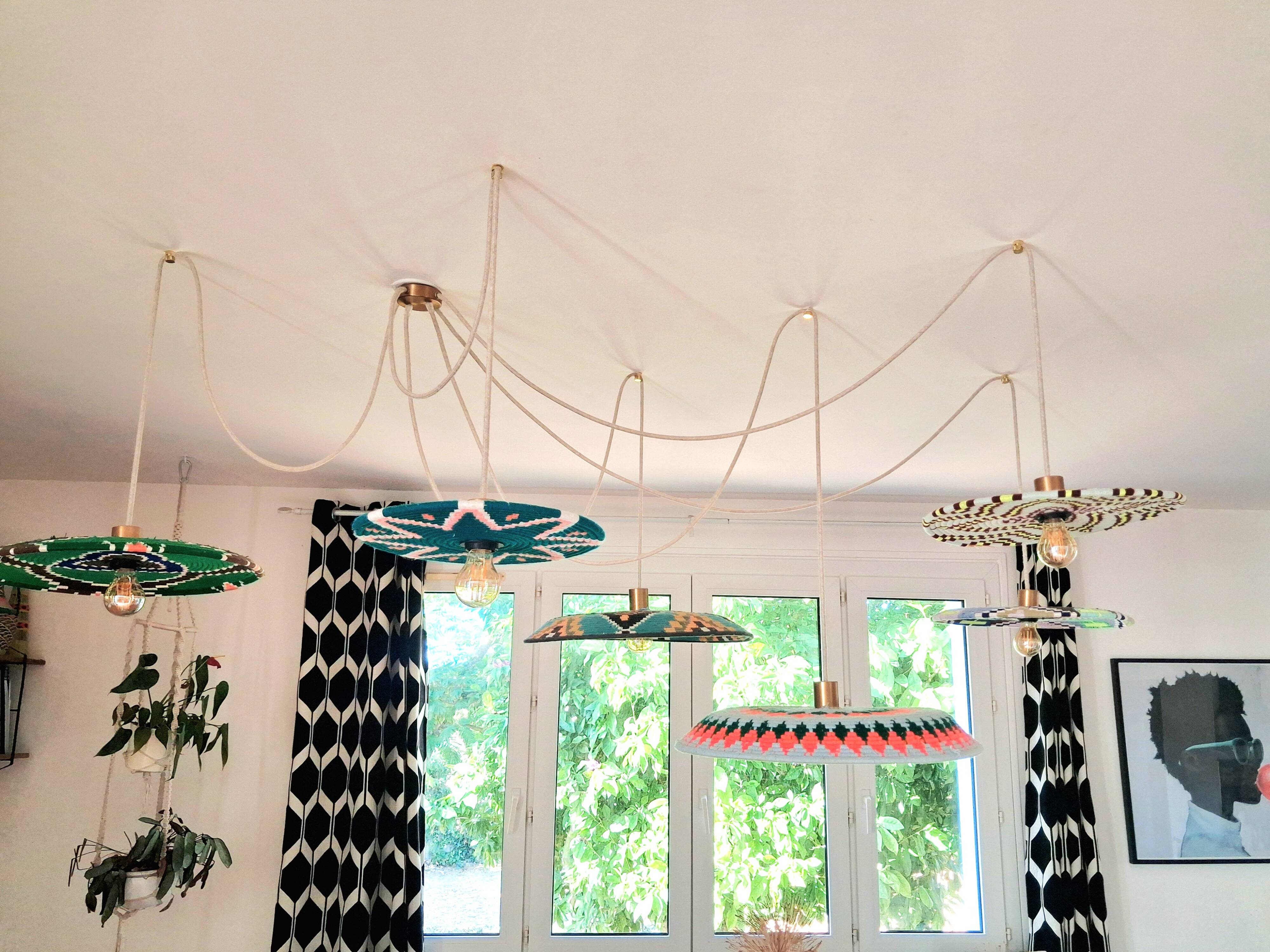 Handcrafted suspension cascade 6 lights "Moroccan Basket"
