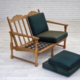 1970s, Scandinavian 2-seater sofa, furniture wool, solid oak wood.