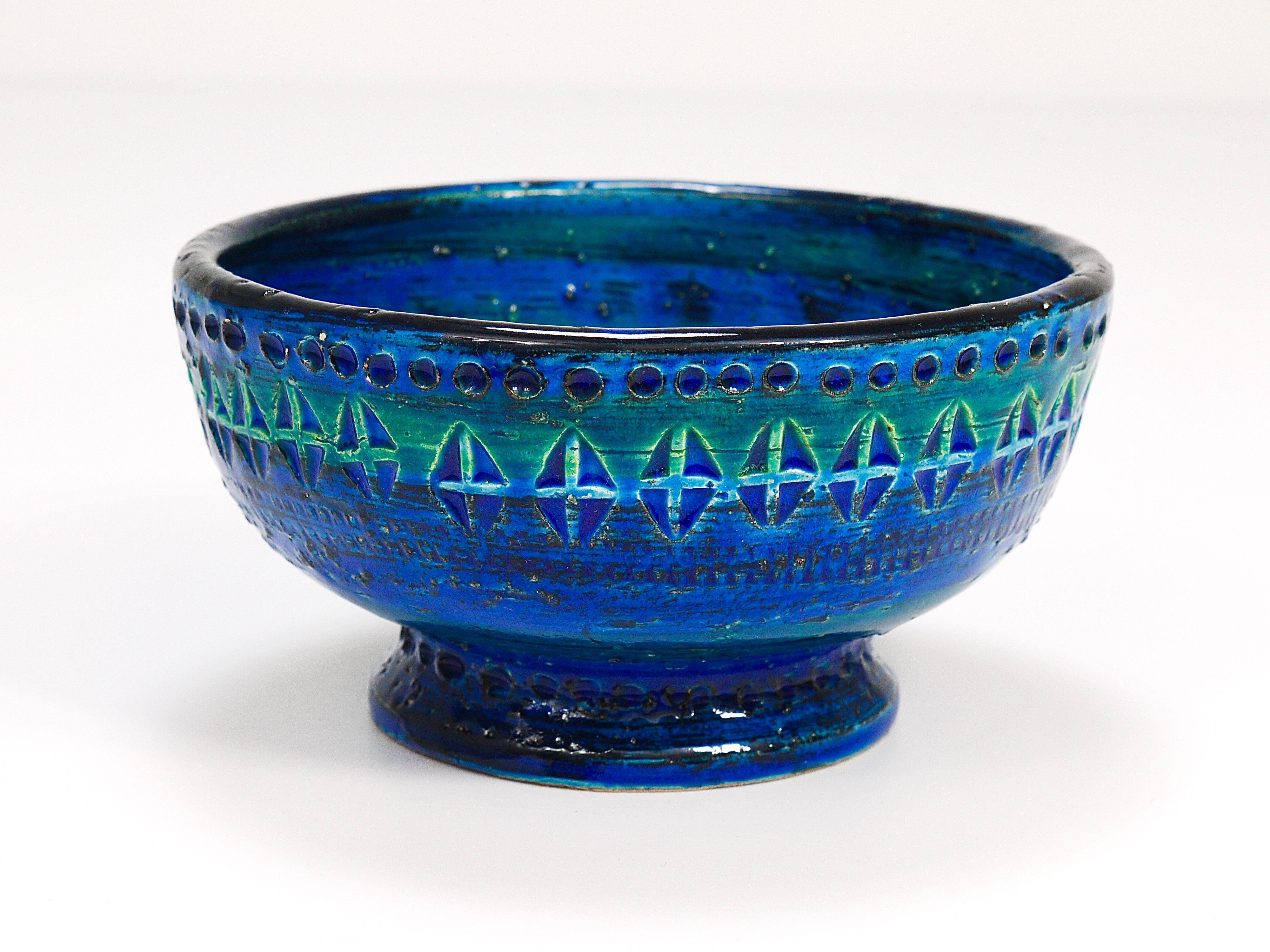 Mid-century candle holder Aldo Londi Bitossi Rimini Blue enamel, 1950s