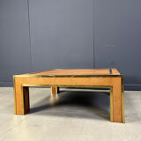 Brass and burl wood coffee table by Jean Claude Mahey, 1970s