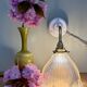 Elbow wall lamp with vintage holophane glass shade