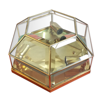 Hexagonal brass and bevelled glass ceiling light - 31 cm