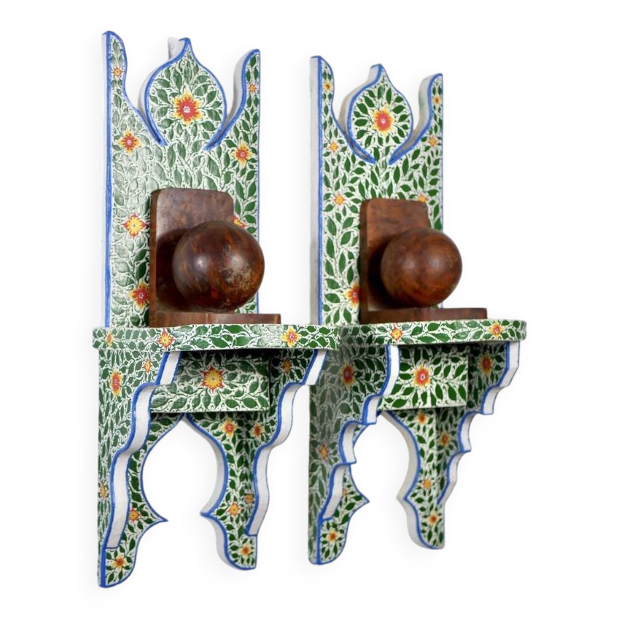 Pair of hand-painted Tunisian bedside tables or shelves