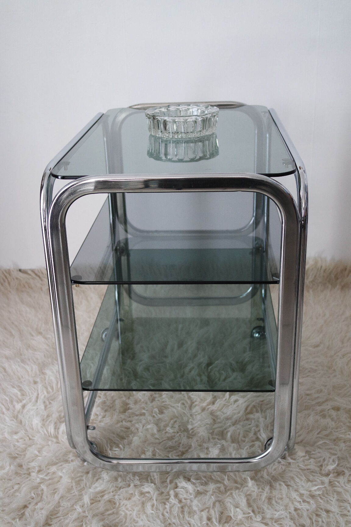 Side table serving chrome and vintage glass 70
