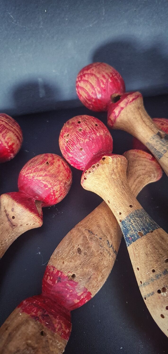 Set of 6 old wooden pins