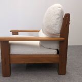 Pair of modernist armchairs in solid elm from the 60s/70s