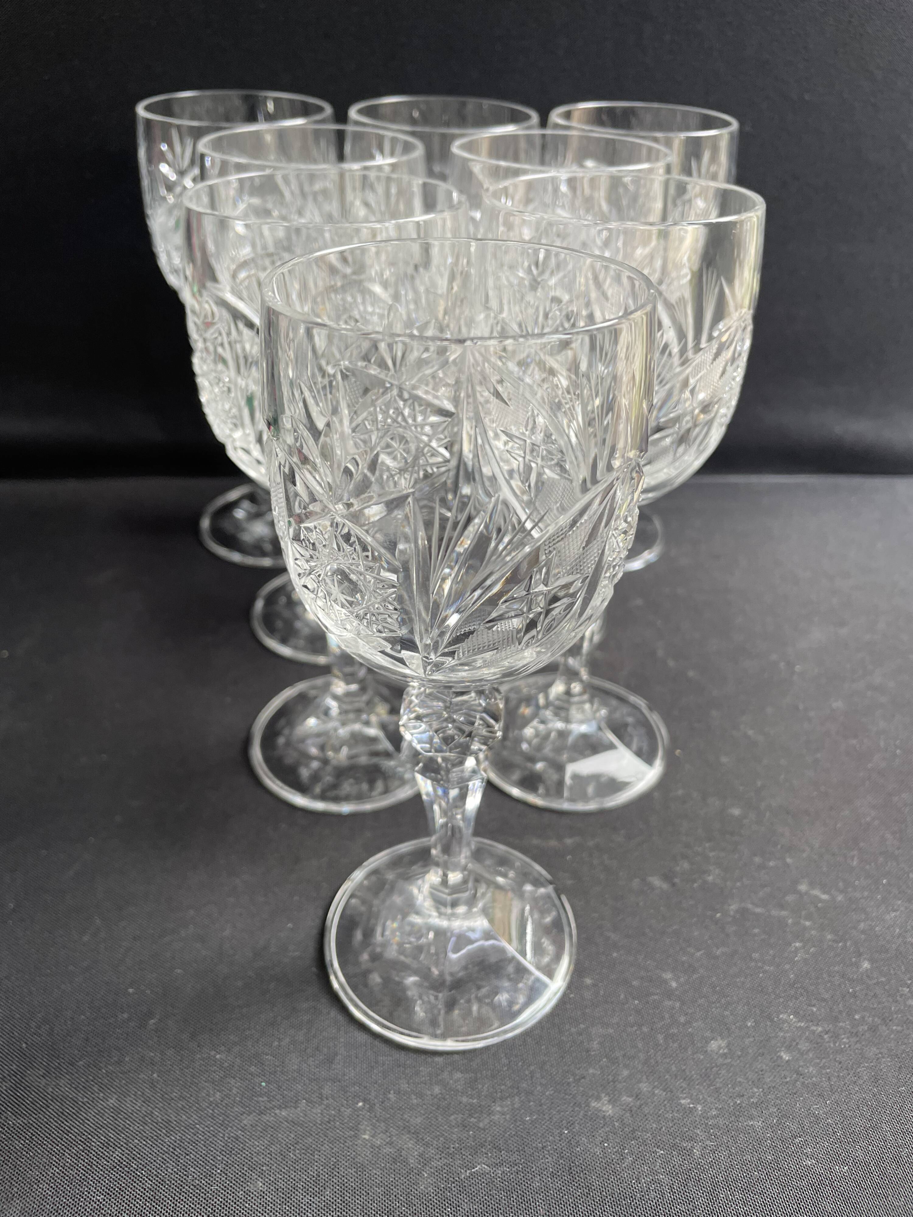 10 Bohemian cut crystal wine glasses