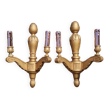 Anciennes appliques en bois sculpté doré