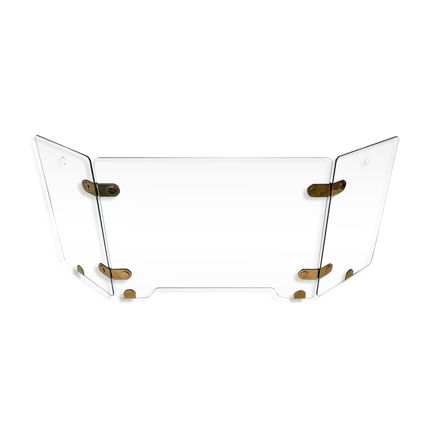 Three-Panel Folding Fire Screen with Clear Glass and Brass Hinges Ova