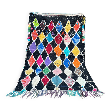 Vintage Boucherouite Berber rug: Hand-knotted Moroccan rug.