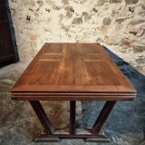 French vintage table in solid oak, Arts & Crafts style, 1930s–1940s.