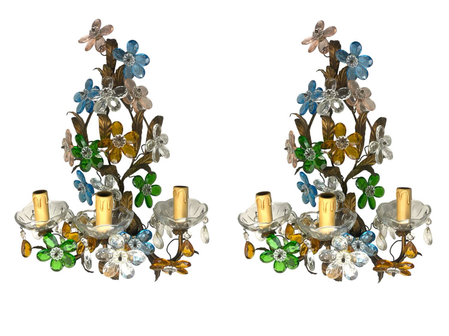 Large murano glass flower tole sconces set of 2