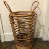 Umbrella holder with 2 handles in curved rattan and wood, circa 1960