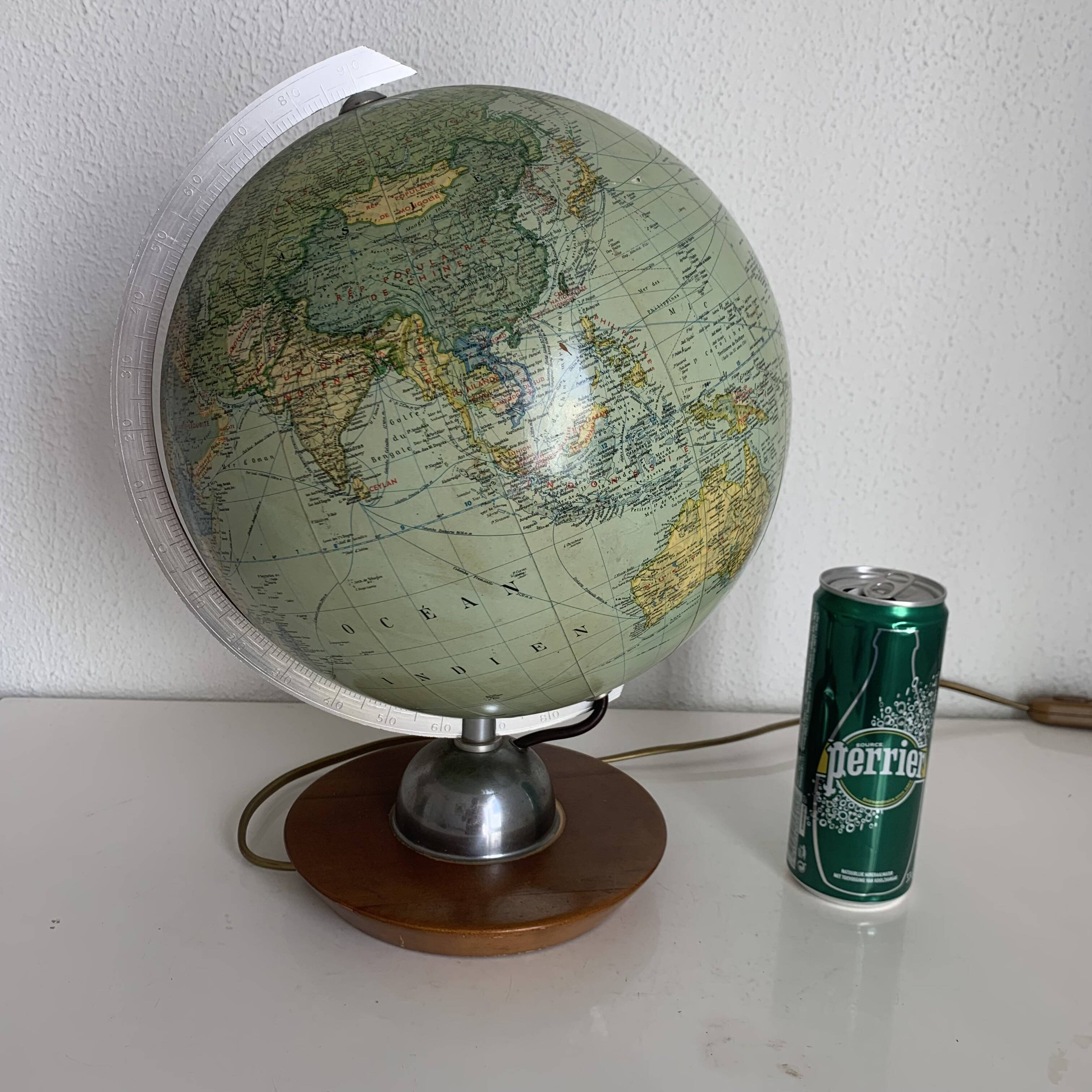 Globe vintage 1960 terrestre Verre JRO Verlag français - 35 cm