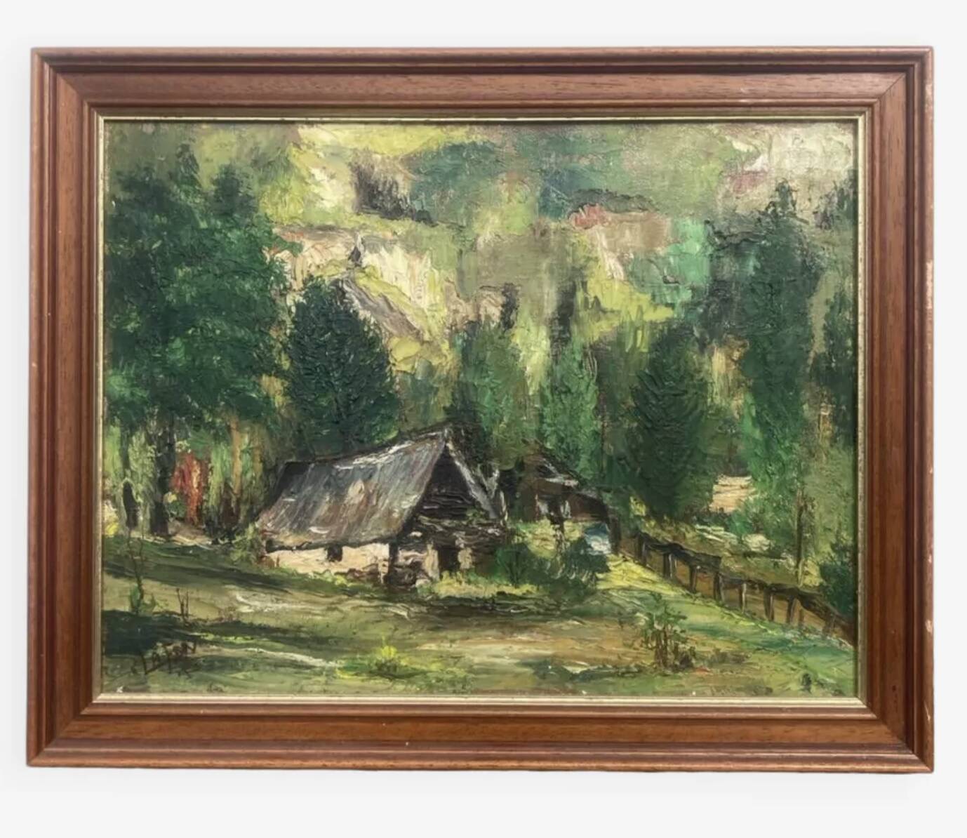 Knife-stamped painting of a mountain