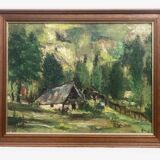 Knife-stamped painting of a mountain