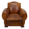 French moustache back cognac-colored leather club chair, 1940s