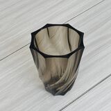 Smoked glass vase with twisted design