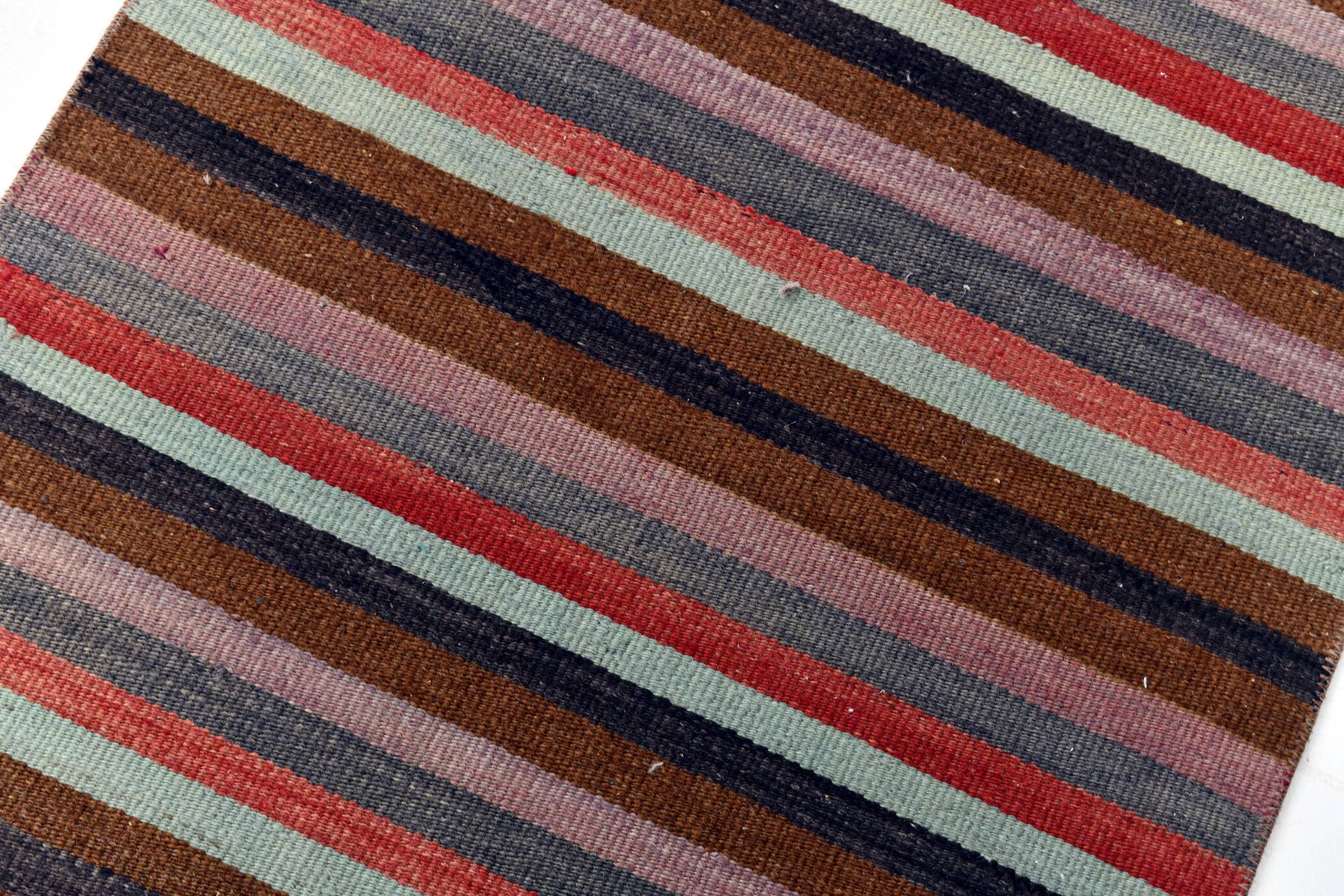 Tapis couloir artisanal, look bohème, couleurs pastel délavées, 415x70Cm