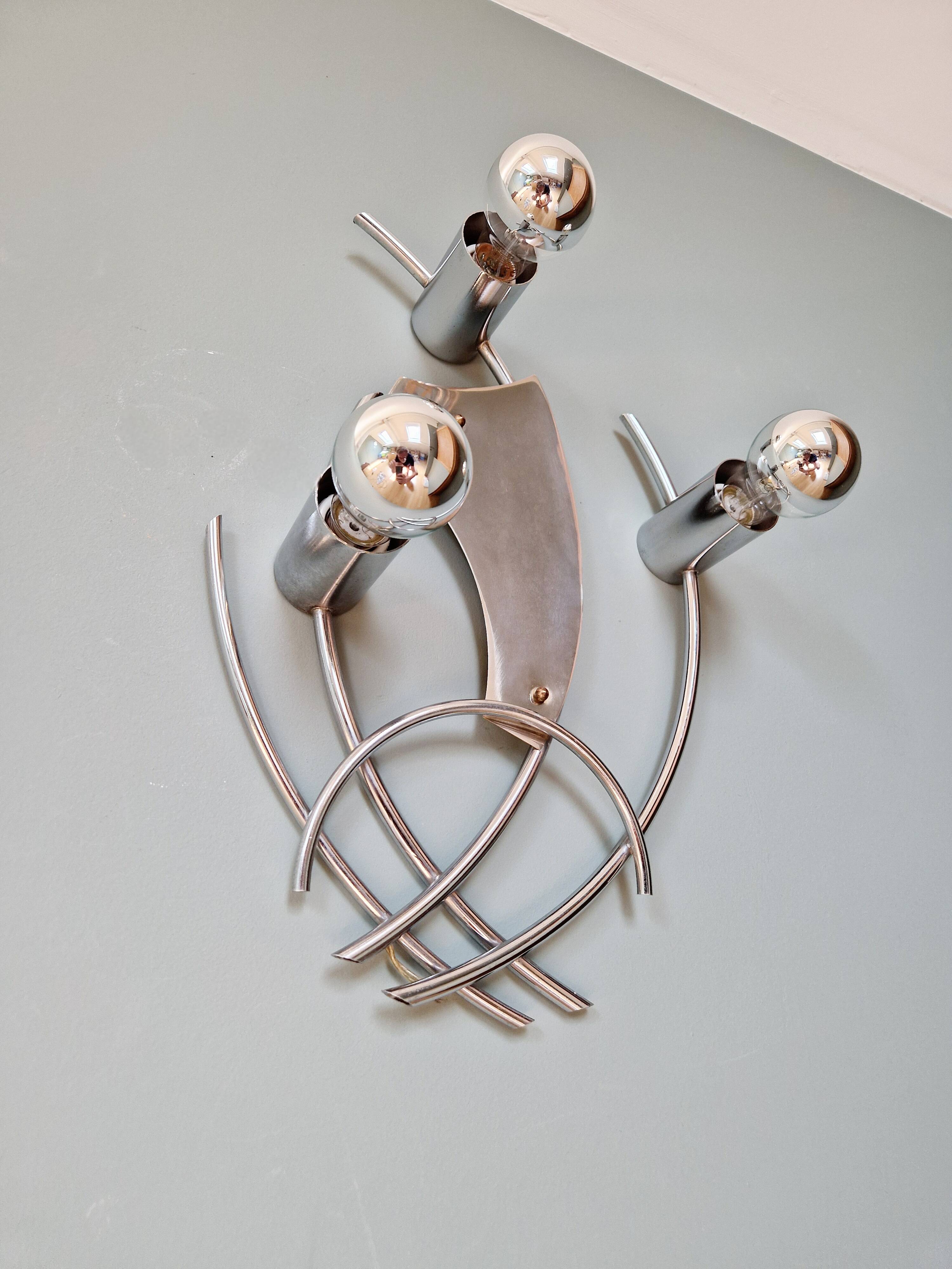 Vintage chrome metal wall light, 70s