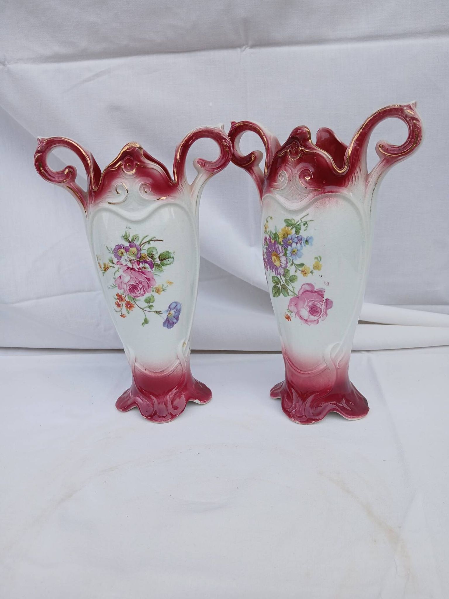 Pair of antique Onnaing slipware vases