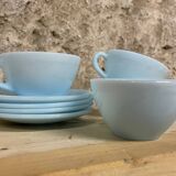 Set of 4 Duralex cups and 4 saucers – pastel blue opal glass (year