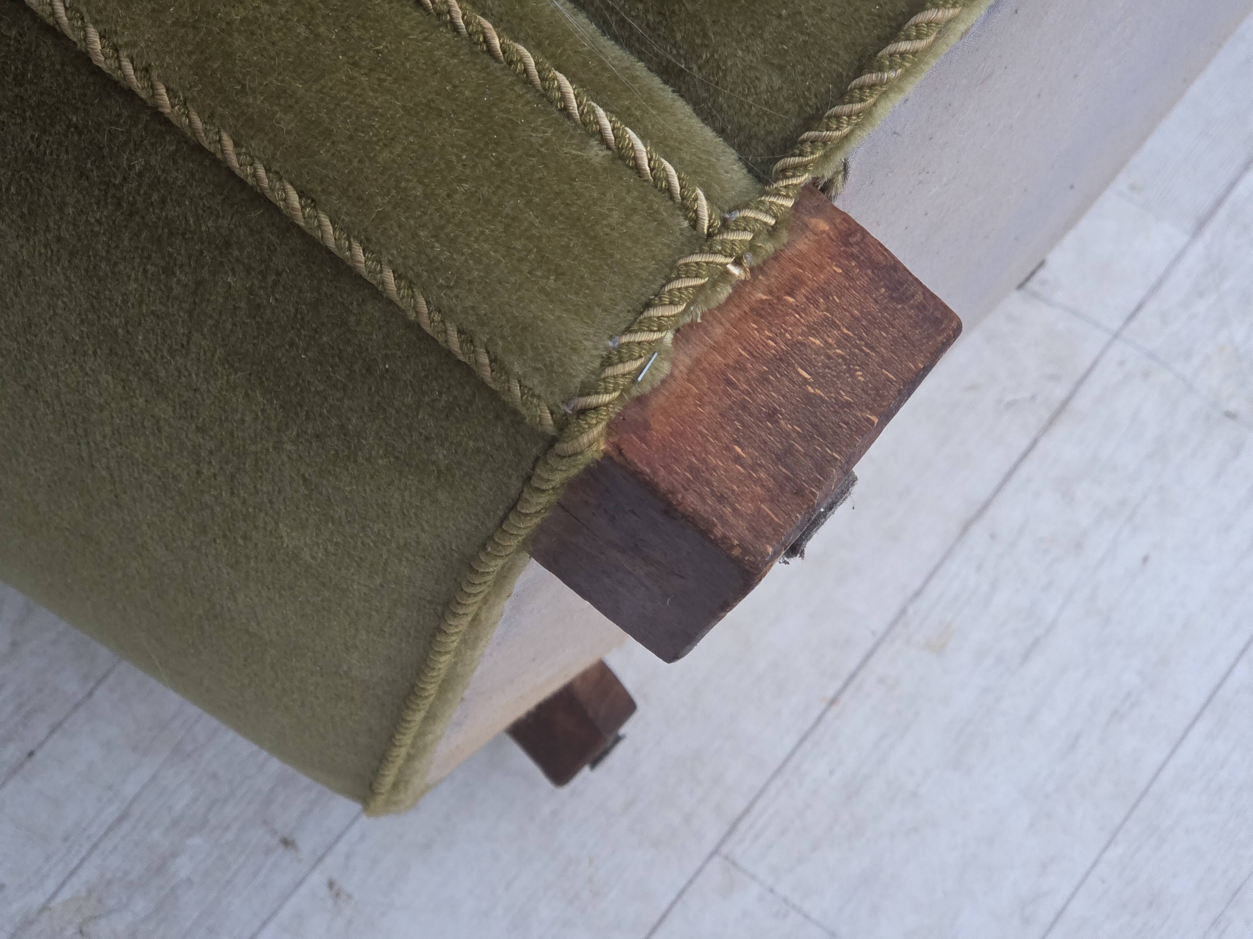 1960s, Danish relax armchair, original green furniture velour, beech wood.