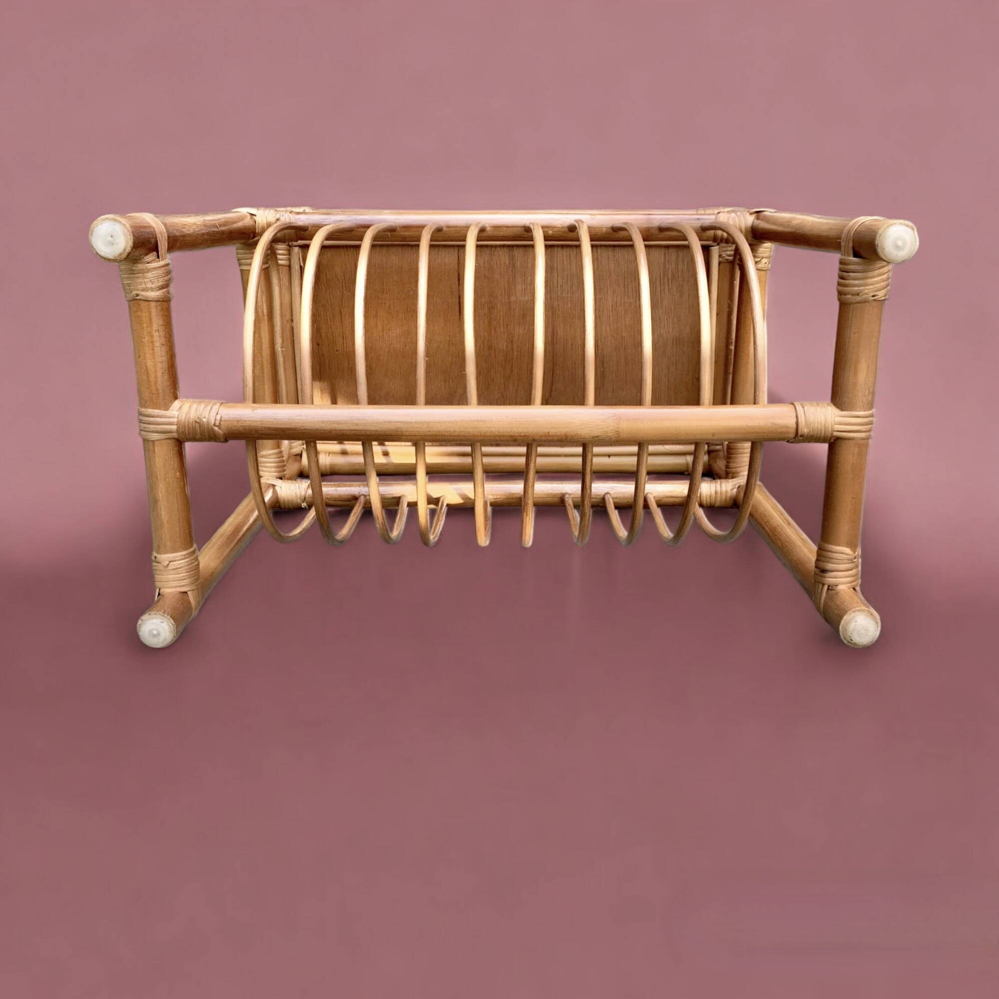 Vintage rattan and bamboo magazine rack