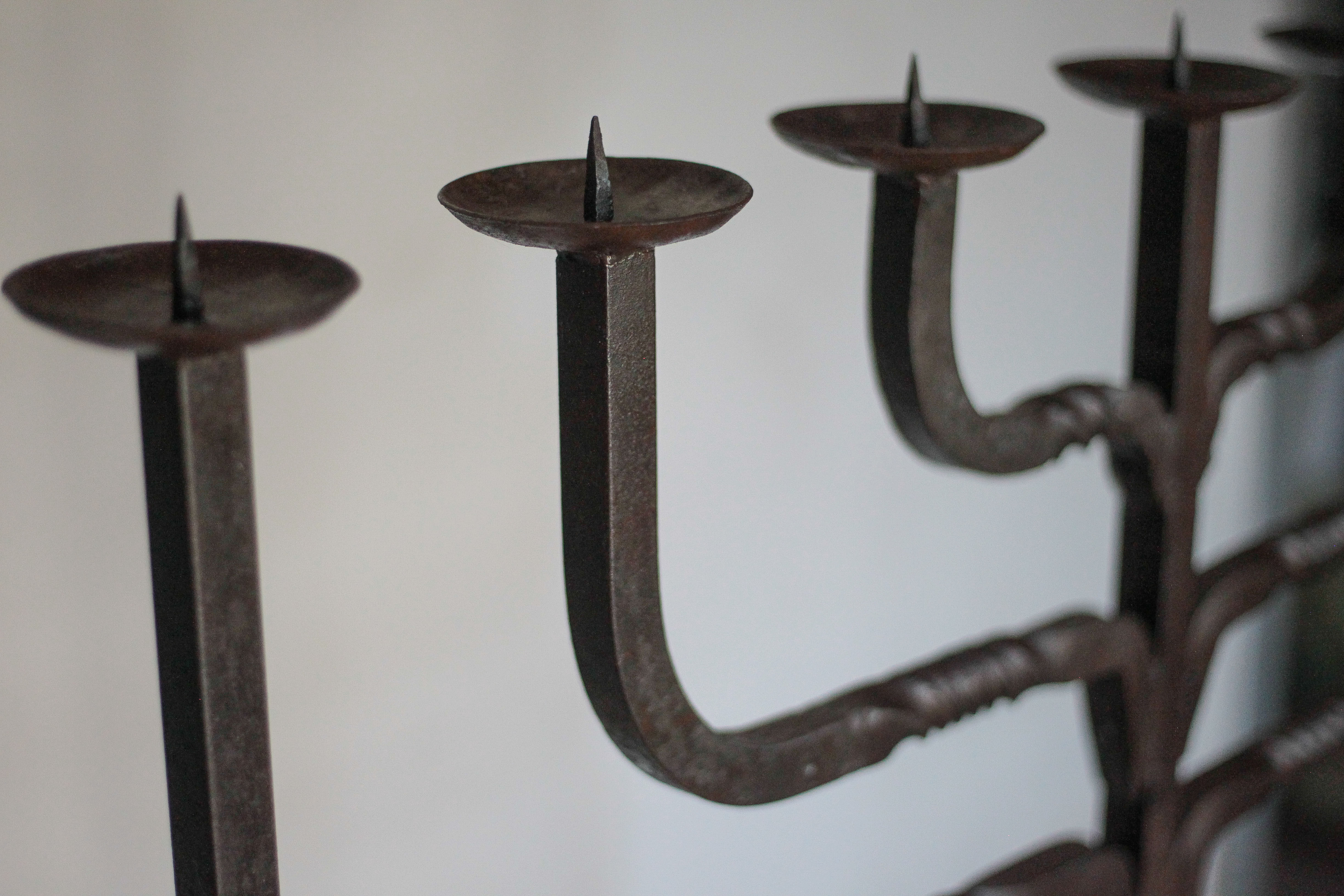 Large wrought iron candlestick, candle holder, candle, Menorah, brutalis