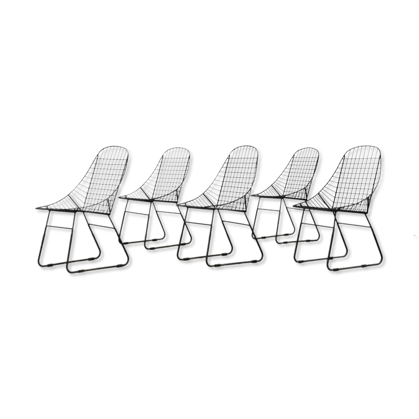 Original Vintage Scandinavian Mid-Century Modern Minimalist Black Wire Prototype Chair, 1960s, Set o