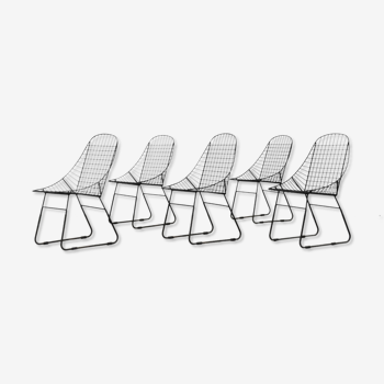 Original Vintage Scandinavian Mid-Century Modern Minimalist Black Wire Prototype Chair, 1960s, Set o