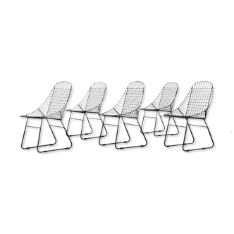 Original Vintage Scandinavian Mid-Century Modern Minimalist Black Wire Prototype Chair, 1960s, Set o