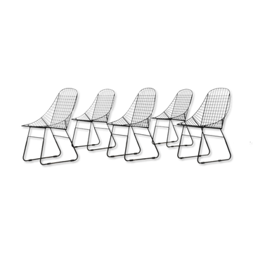 Original Vintage Scandinavian Mid-Century Modern Minimalist Black Wire Prototype Chair, 1960s, Set o