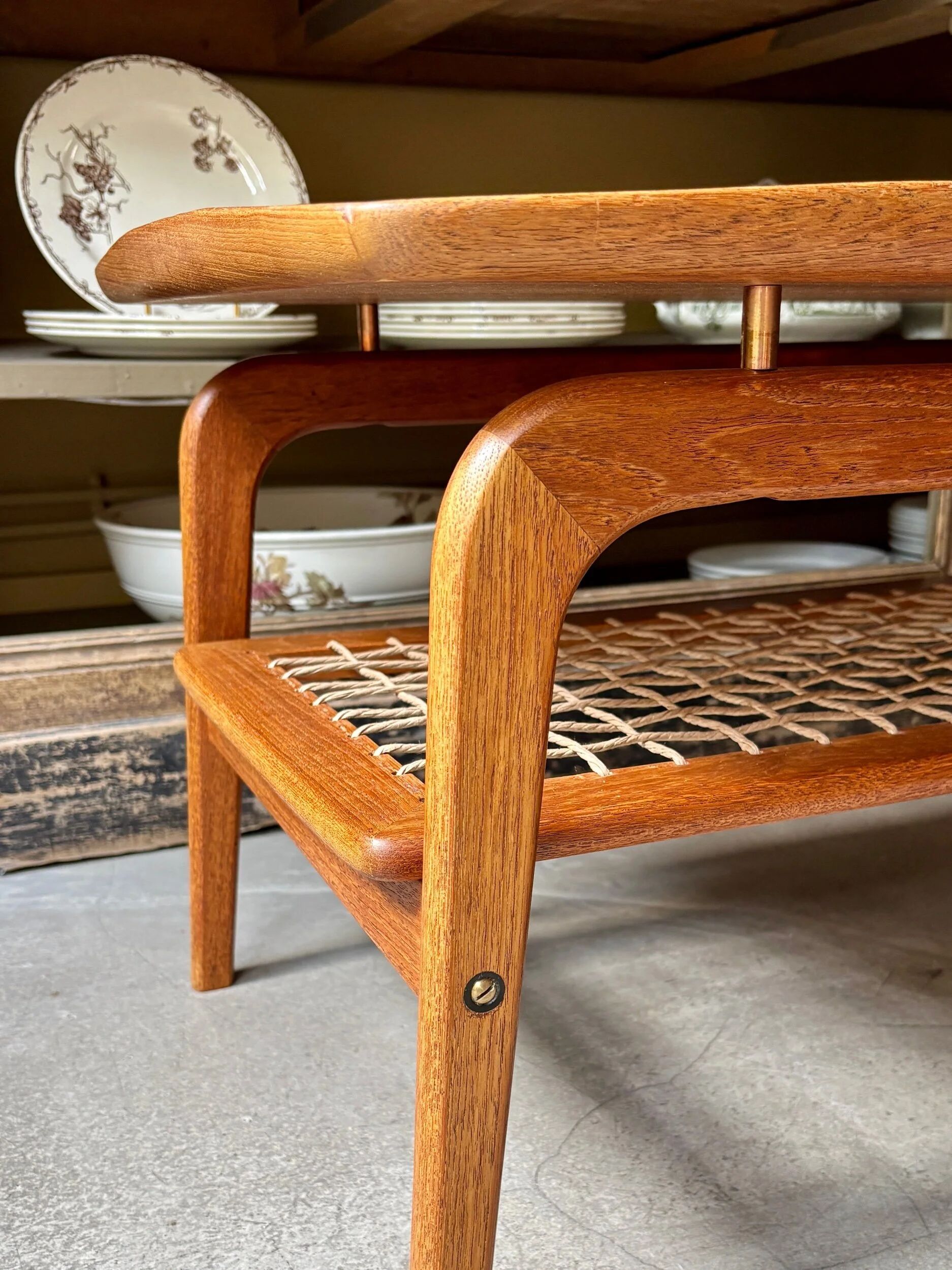 Danish coffee table in teak and rope by Arne Hovmand Olsen