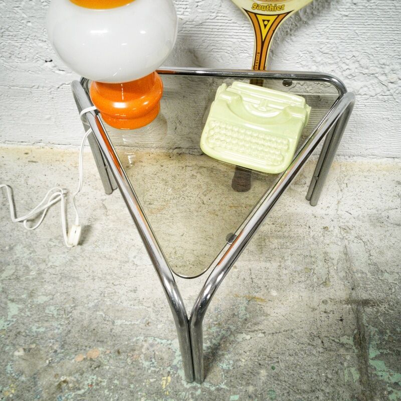 Vintage side table in metal and smoked glass