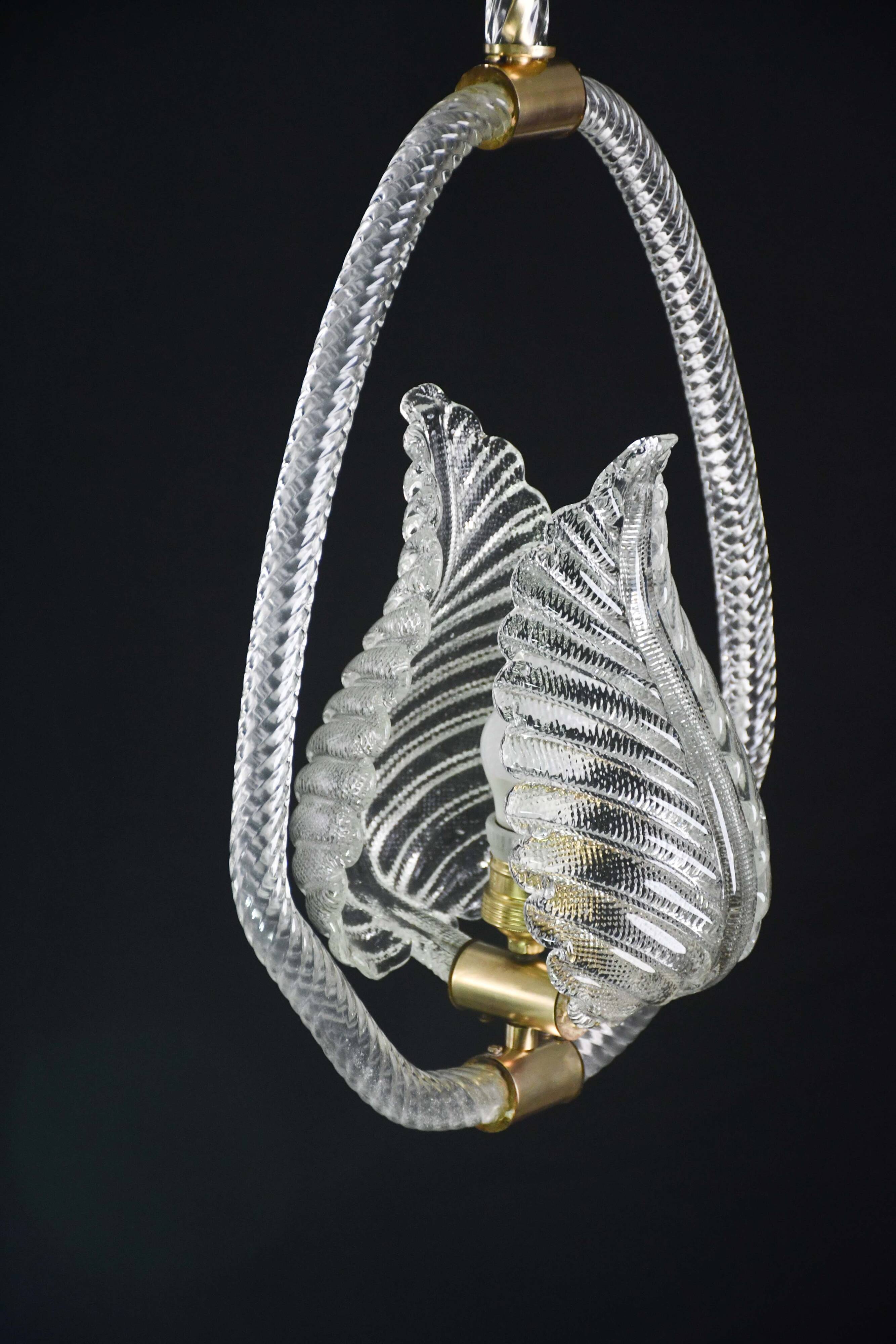 Charming Transparent Art Decò Barovier e Toso Pendant Light Murano Glass, 1940s