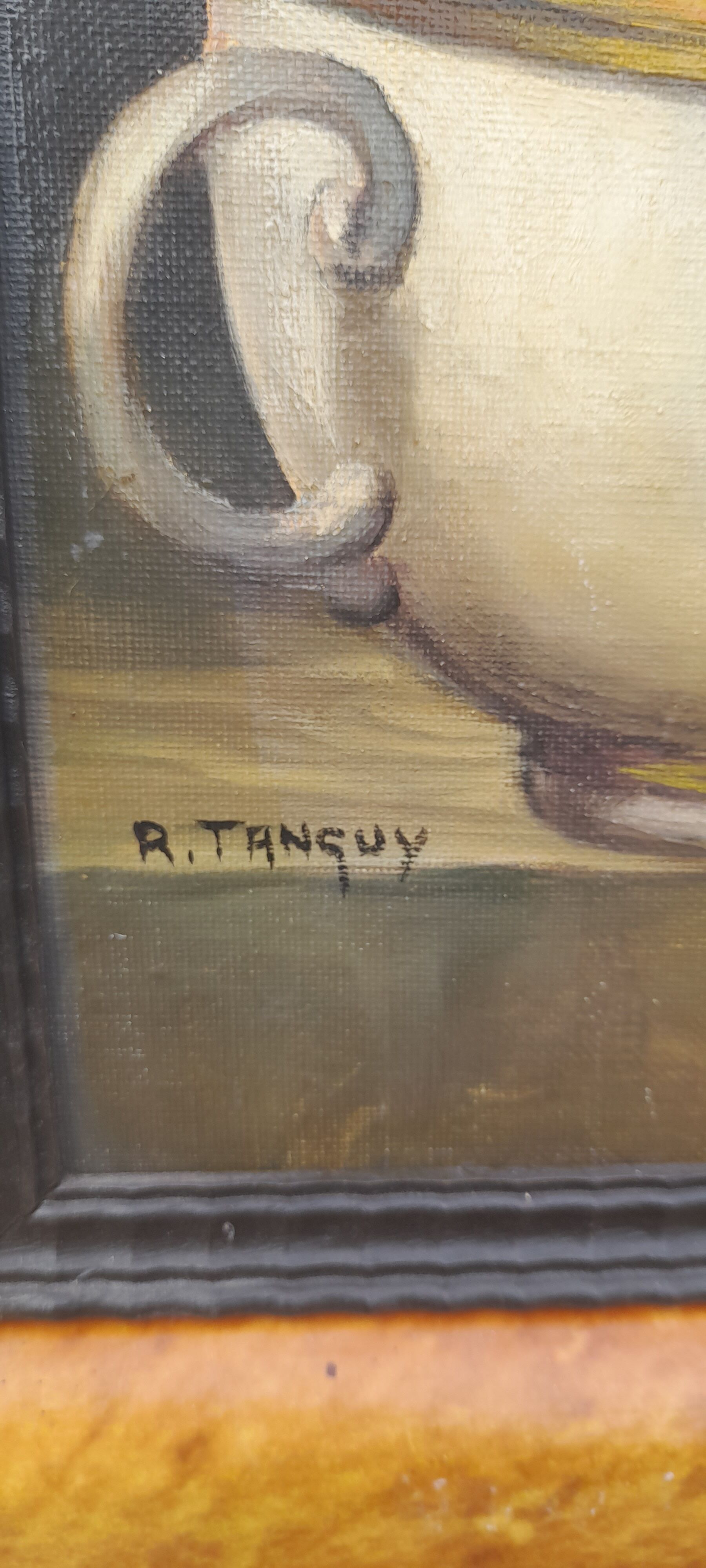 Oil on canvas framed The pheasant R. Tanguy 73 X 60 cm