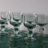 7 large water green blown wine glasses