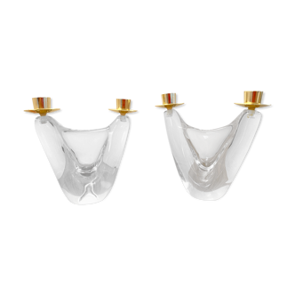 Pair of candlestick crystal Schneider France vintage 60s tbe