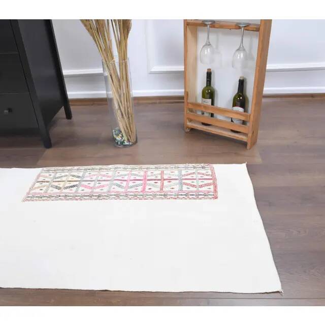 Vintage Turkish Oushak Handmade Wool Cotton White Kilim Runner 75x241