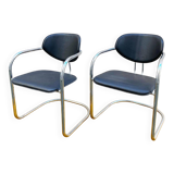 Chaises Effezeta, structure tubulaire en chrome et skai noir