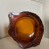 Ashtray in amber bubbled glass