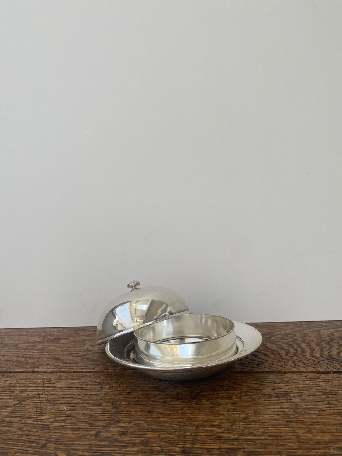 Silver metal butter dish