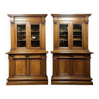 Pair of Renaissance style woodwork bookcases in solid walnut circa 1850