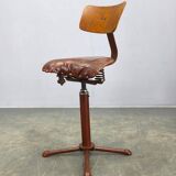 1930s Industrial Adjustable Swivel Chair with Leather Seat