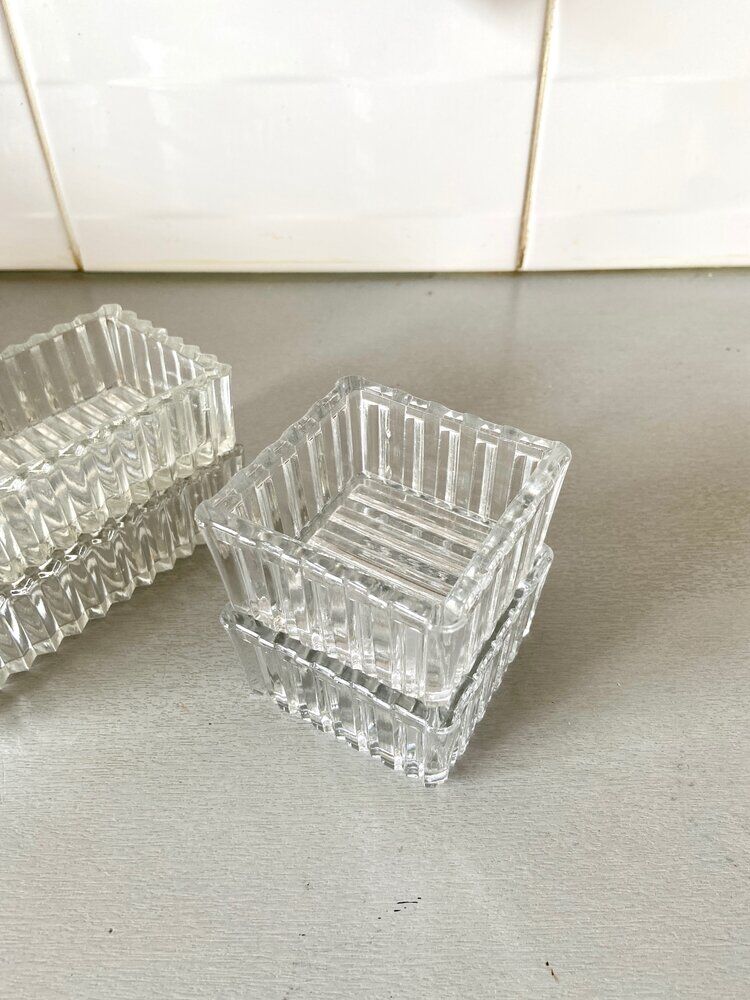 Wooden top and mirror and 8 glass ramekins