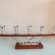 Five-head chandelier in teak and chrome metal Scandinavian style / vintage 60s-70s
